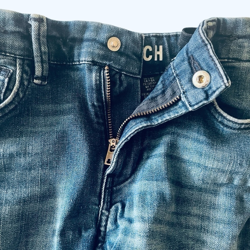 H & M super stretched distressed denim blue shorts Boys 7 pockets zipper snap - Picture 8 of 15
